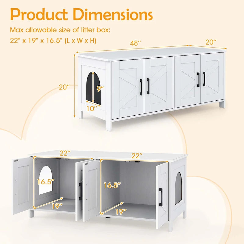 Enclos pour litière Gymax pour 2 chats avec double compartiment, en bois.