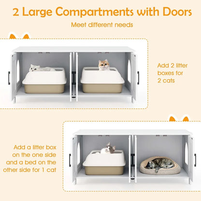 Enclos pour litière Gymax pour 2 chats avec double compartiment, en bois.