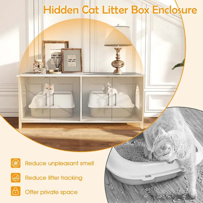Enclos pour litière Gymax pour 2 chats avec double compartiment, en bois.