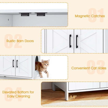 Enclos pour litière Gymax pour 2 chats avec double compartiment, en bois.