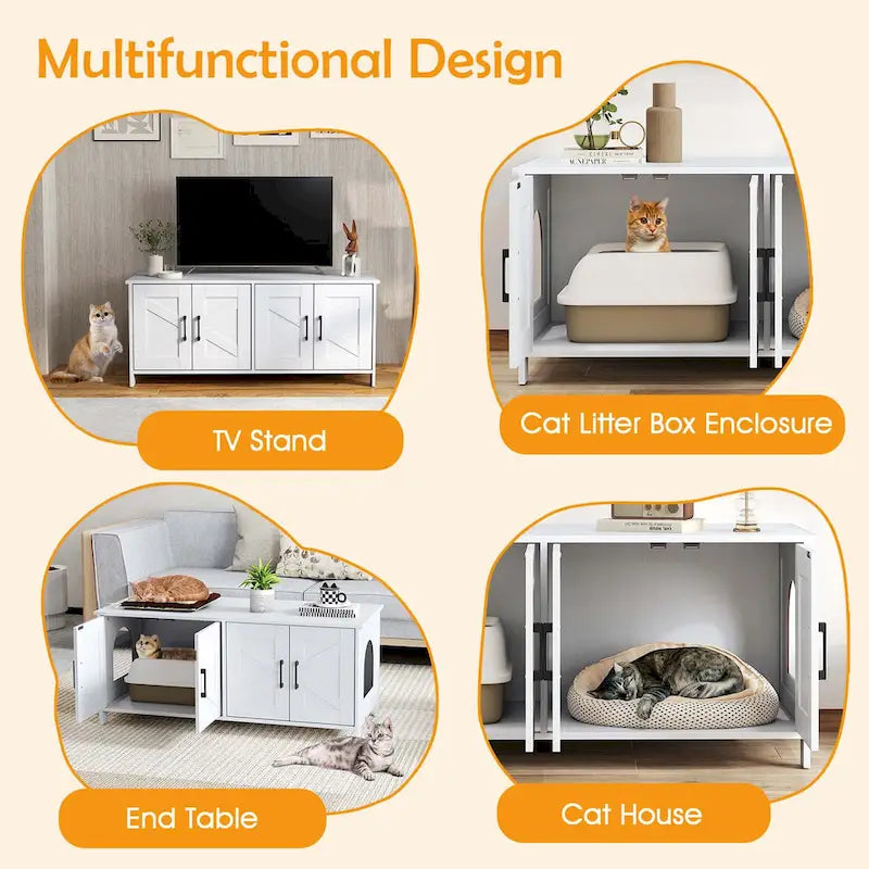 Enclos pour litière Gymax pour 2 chats avec double compartiment, en bois.