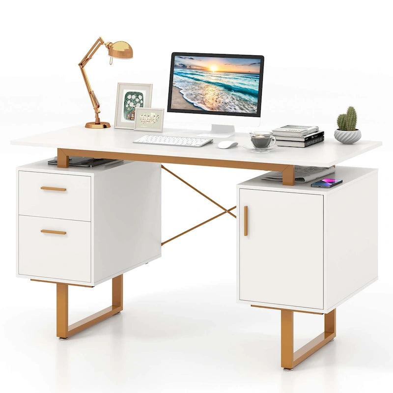 Bureau Costway 51 pour la maison avec plateau flottant et deux tiroirs
