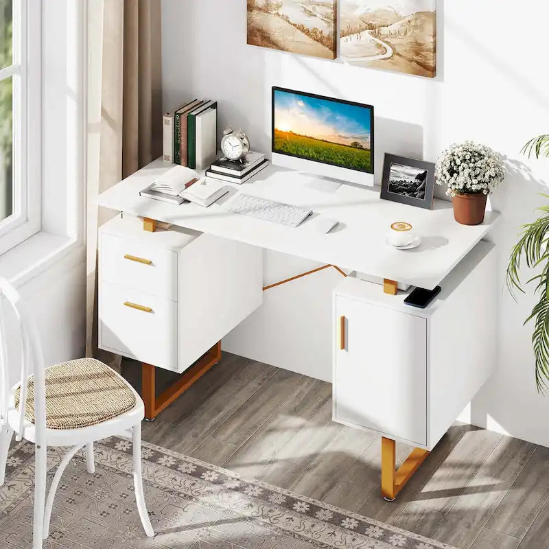 Bureau Costway 51 pour la maison avec plateau flottant et deux tiroirs