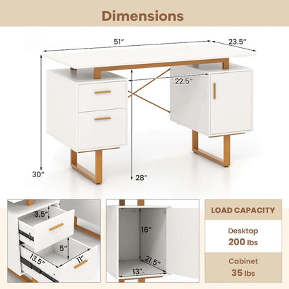 Bureau Costway 51 pour la maison avec plateau flottant et deux tiroirs