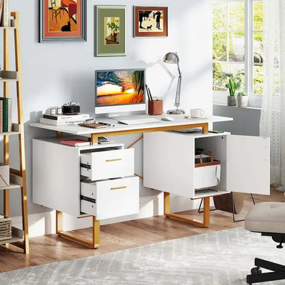 Bureau Costway 51 pour la maison avec plateau flottant et deux tiroirs
