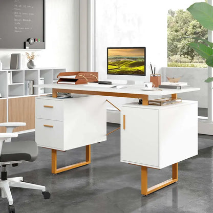 Bureau Costway 51 pour la maison avec plateau flottant et deux tiroirs