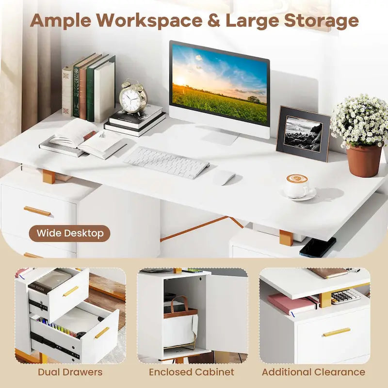Bureau Costway 51 pour la maison avec plateau flottant et deux tiroirs