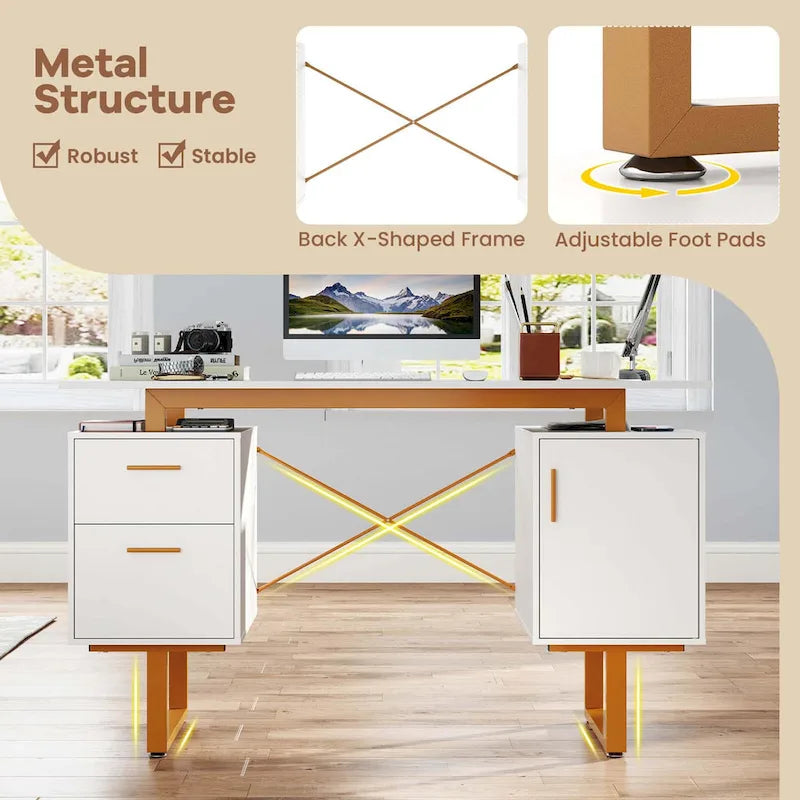 Bureau Costway 51 pour la maison avec plateau flottant et deux tiroirs