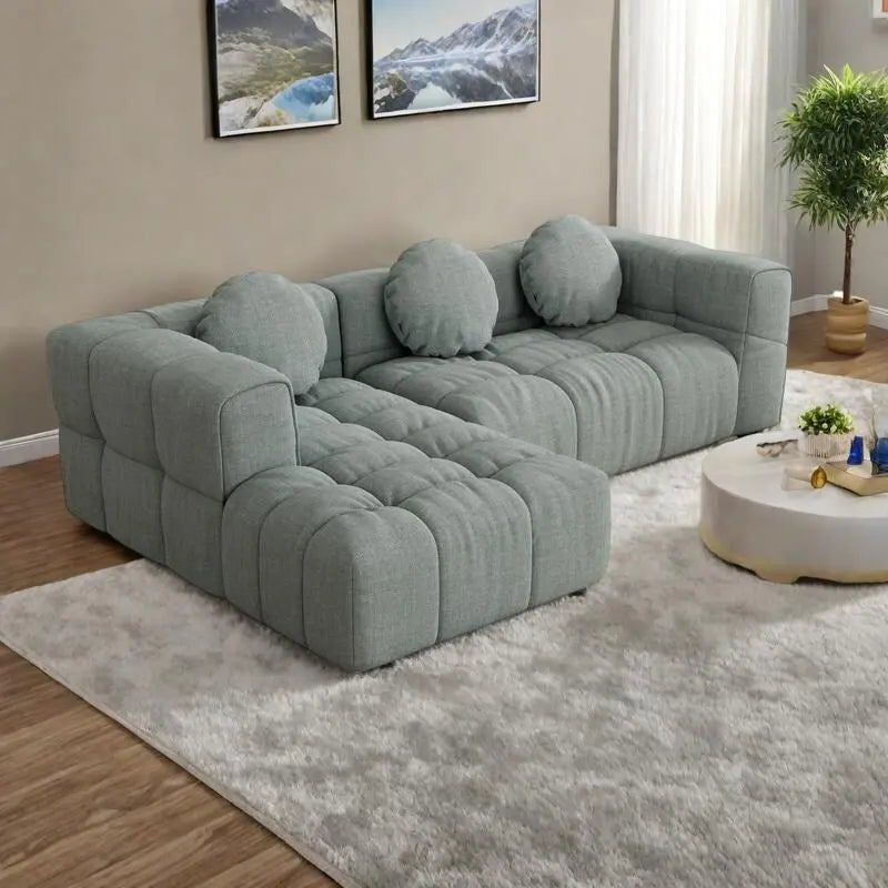 Canapé d'angle en chenille 103 avec fauteuil inclinable à gauche, 3 coussins et design modulable