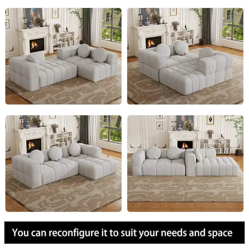 Canapé d'angle en chenille 103 avec fauteuil inclinable à gauche, 3 coussins et design modulable