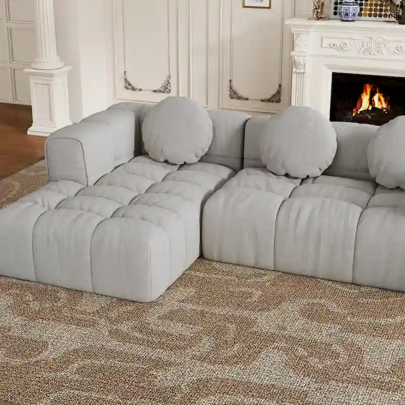 Canapé d'angle en chenille 103 avec fauteuil inclinable à gauche, 3 coussins et design modulable