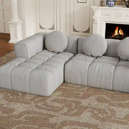 Canapé d'angle en chenille 103 avec fauteuil inclinable à gauche, 3 coussins et design modulable
