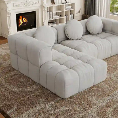 Canapé d'angle en chenille 103 avec fauteuil inclinable à gauche, 3 coussins et design modulable