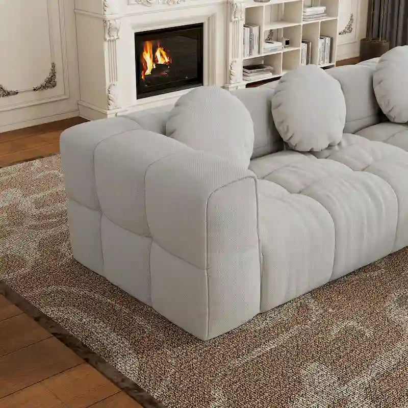Canapé d'angle en chenille 103 avec fauteuil inclinable à gauche, 3 coussins et design modulable