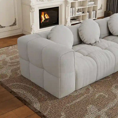 Canapé d'angle en chenille 103 avec fauteuil inclinable à gauche, 3 coussins et design modulable