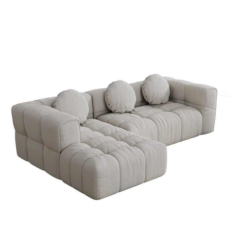Canapé d'angle en chenille 103 avec fauteuil inclinable à gauche, 3 coussins et design modulable