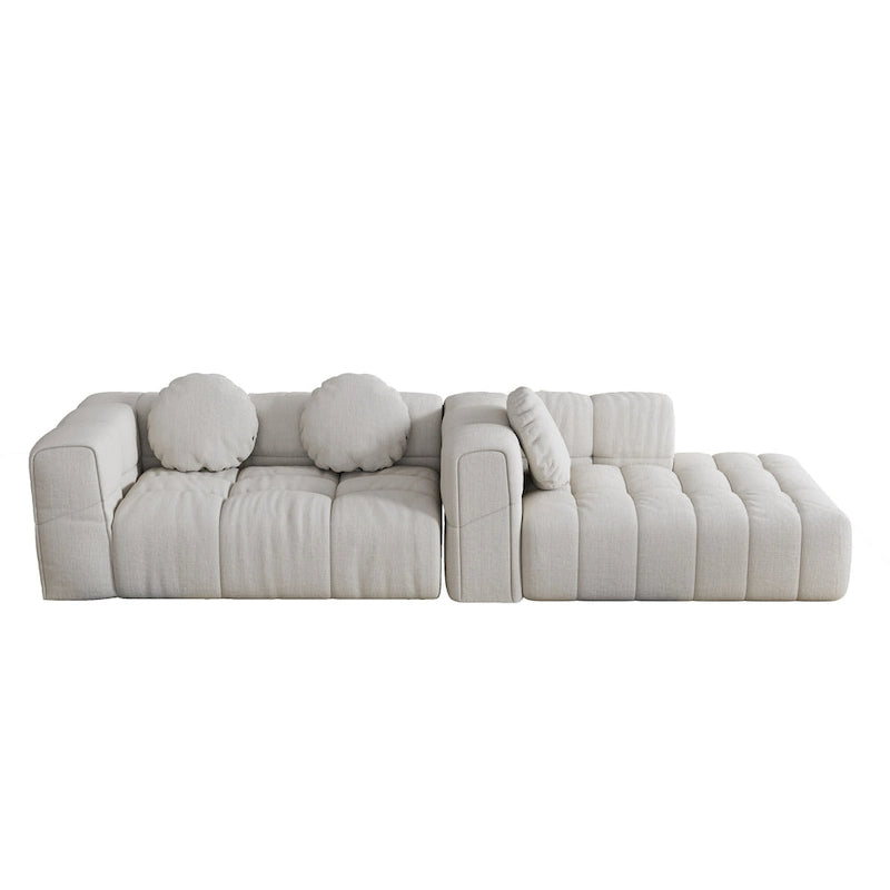 Canapé d'angle en chenille 103 avec fauteuil inclinable à gauche, 3 coussins et design modulable