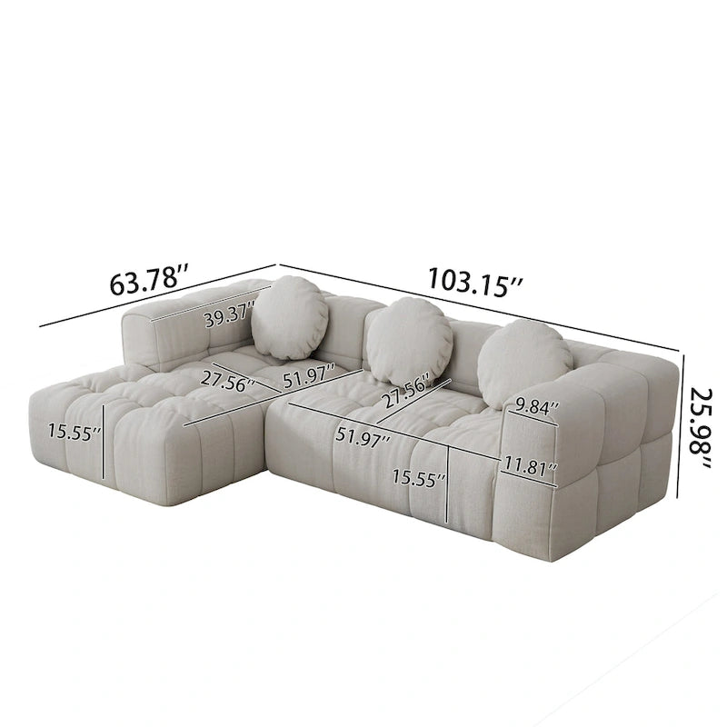 Canapé d'angle en chenille 103 avec fauteuil inclinable à gauche, 3 coussins et design modulable