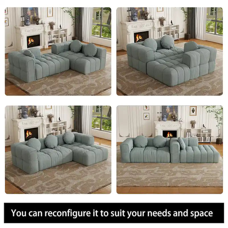 Canapé d'angle en chenille 103 avec fauteuil inclinable à gauche, 3 coussins et design modulable