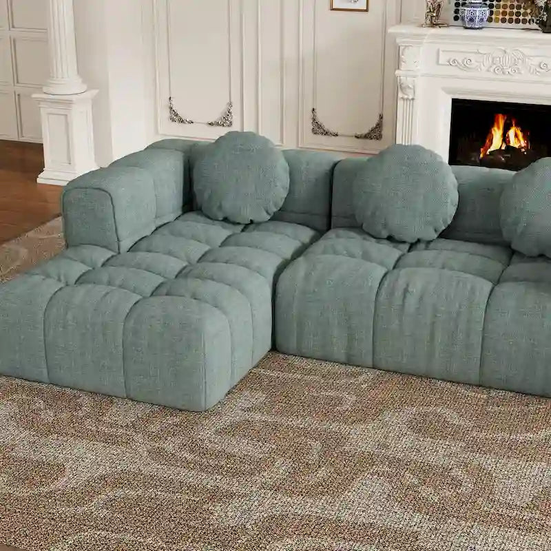 Canapé d'angle en chenille 103 avec fauteuil inclinable à gauche, 3 coussins et design modulable