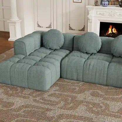 Canapé d'angle en chenille 103 avec fauteuil inclinable à gauche, 3 coussins et design modulable