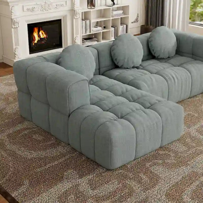Canapé d'angle en chenille 103 avec fauteuil inclinable à gauche, 3 coussins et design modulable