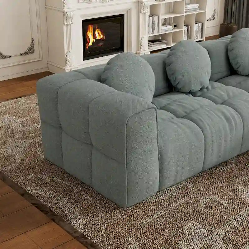 Canapé d'angle en chenille 103 avec fauteuil inclinable à gauche, 3 coussins et design modulable