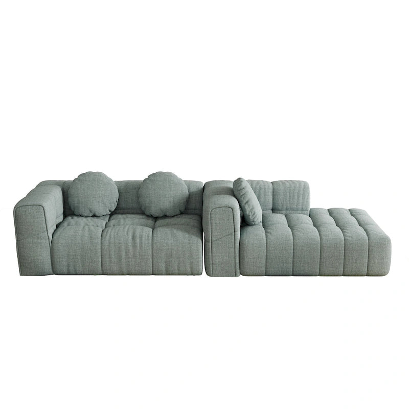 Canapé d'angle en chenille 103 avec fauteuil inclinable à gauche, 3 coussins et design modulable