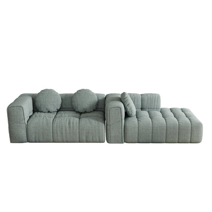 Canapé d'angle en chenille 103 avec fauteuil inclinable à gauche, 3 coussins et design modulable