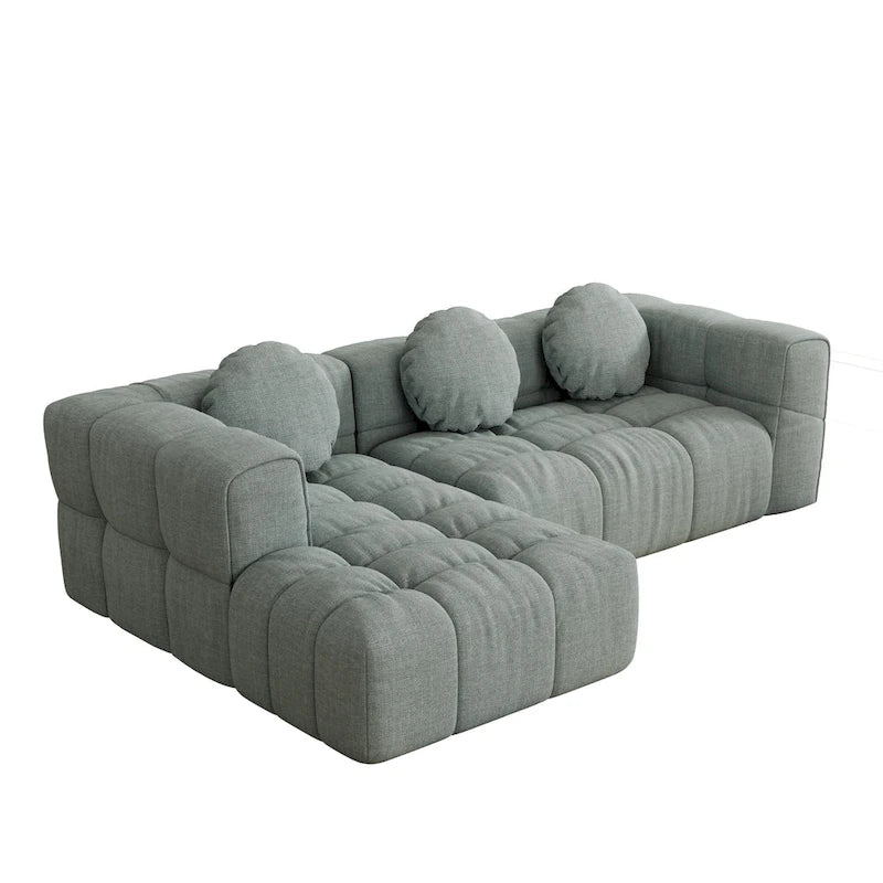 Canapé d'angle en chenille 103 avec fauteuil inclinable à gauche, 3 coussins et design modulable