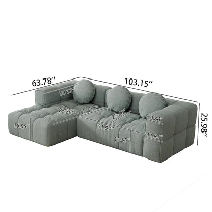 Canapé d'angle en chenille 103 avec fauteuil inclinable à gauche, 3 coussins et design modulable