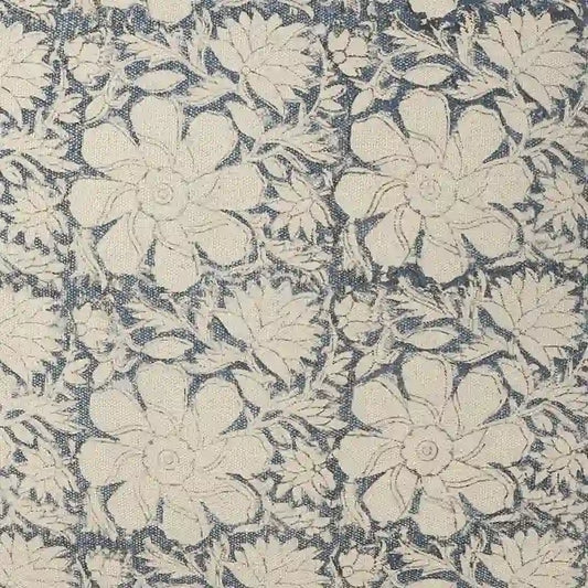 Pouf carré ottoman fait main, bleu marine et blanc à motifs floraux, 20 cm.