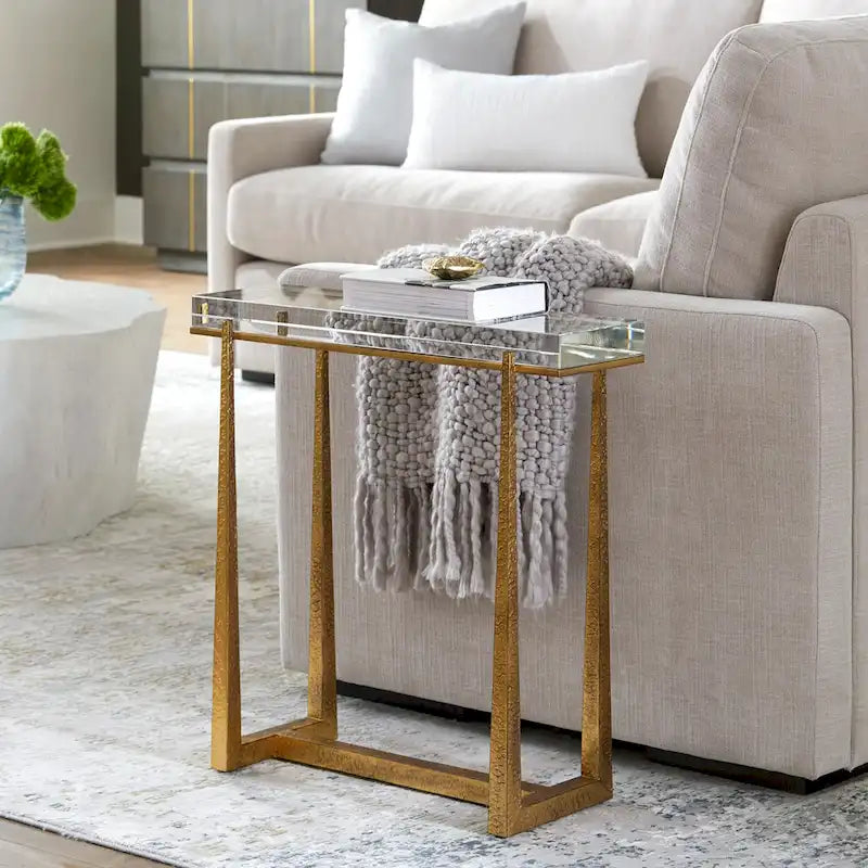 Table d'appoint à plateau en cristal épais - 24 - Or antique