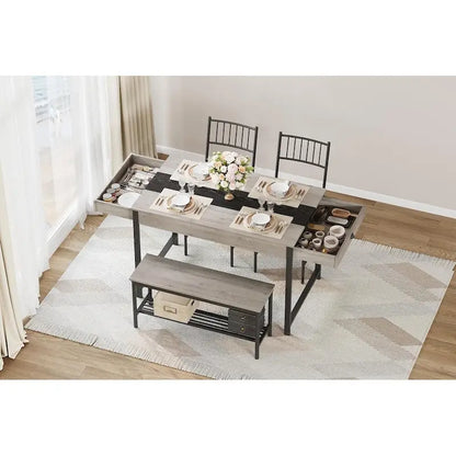 Ensemble table et chaises pour 4 personnes, comprenant une table de cuisine en bois, 2 chaises et un banc.