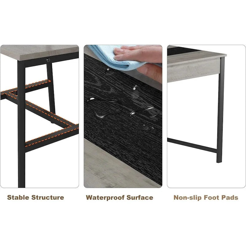 Ensemble table et chaises pour 4 personnes, comprenant une table de cuisine en bois, 2 chaises et un banc.