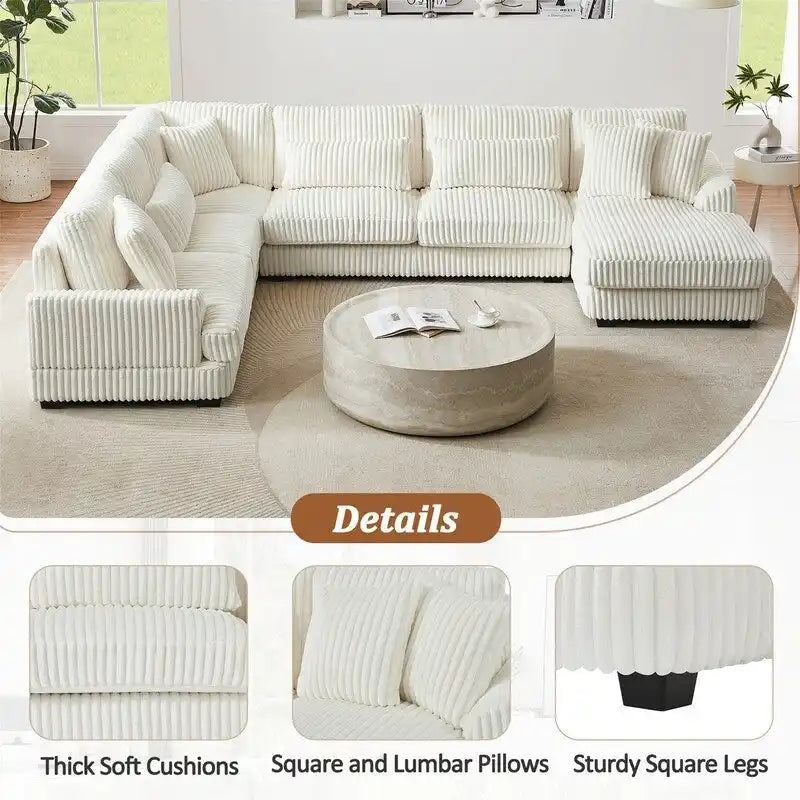 Canapé d'angle surdimensionné en forme de U avec méridienne, canapé moderne rembourré de 129 pouces, ensemble de canapés en velours côtelé pour salon