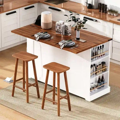 Îlot de cuisine avec abattant, 3 tiroirs et 5 étagères latérales ouvertes, chariot de cuisine à roulettes avec 2 portes d'armoire en verre trempé et prise électrique