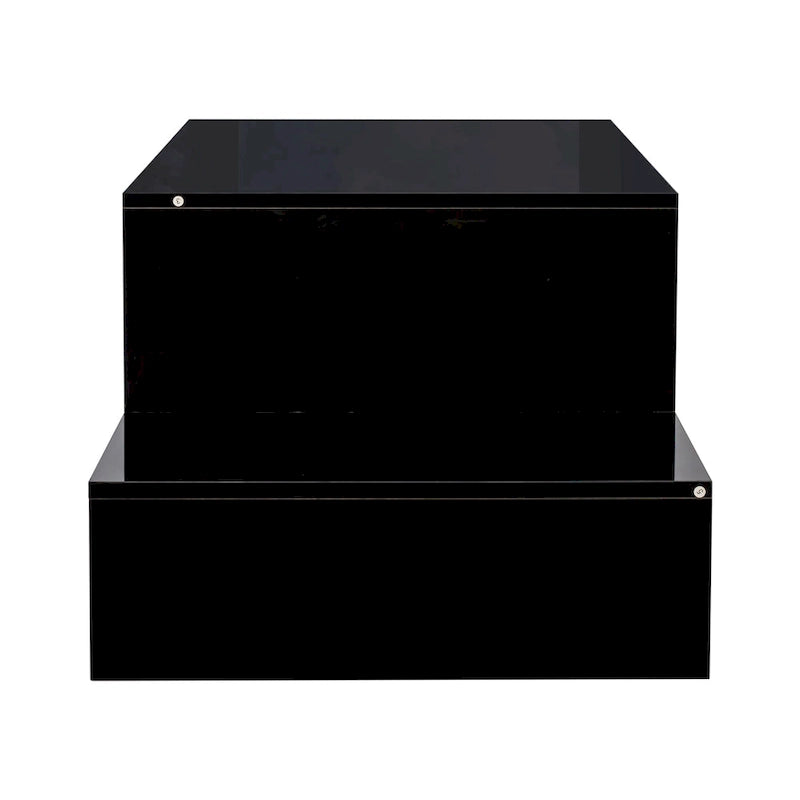 Table basse moderne et minimaliste à double niveau avec rangement ouvert, pour salon, noire