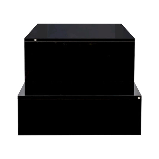 Table basse moderne et minimaliste à double niveau avec rangement ouvert, pour salon, noire