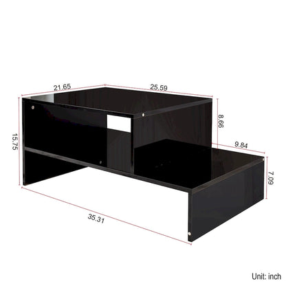 Table basse moderne et minimaliste à double niveau avec rangement ouvert, pour salon, noire
