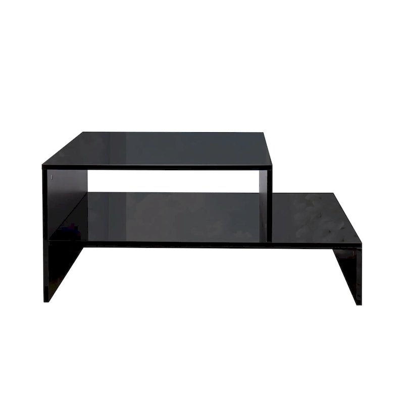 Table basse moderne et minimaliste à double niveau avec rangement ouvert, pour salon, noire