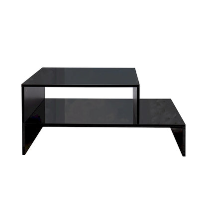 Table basse moderne et minimaliste à double niveau avec rangement ouvert, pour salon, noire