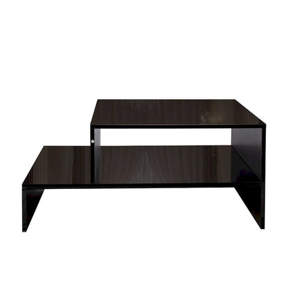 Table basse moderne et minimaliste à double niveau avec rangement ouvert, pour salon, noire