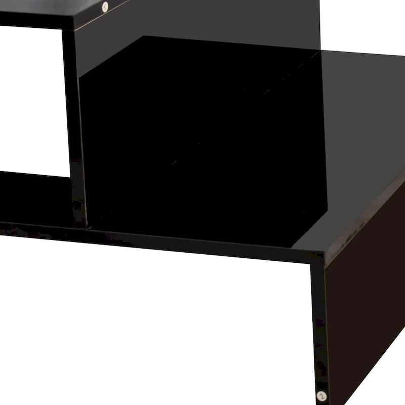 Table basse moderne et minimaliste à double niveau avec rangement ouvert, pour salon, noire