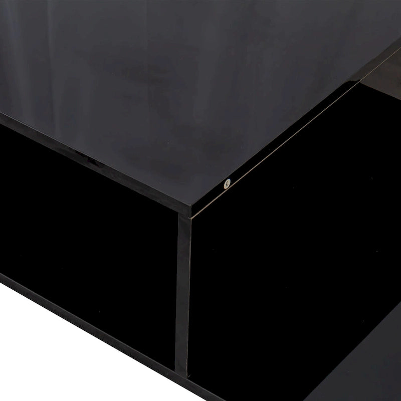 Table basse moderne et minimaliste à double niveau avec rangement ouvert, pour salon, noire
