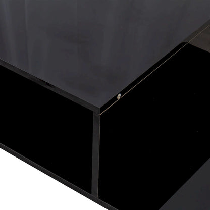 Table basse moderne et minimaliste à double niveau avec rangement ouvert, pour salon, noire