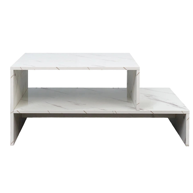 Table basse moderne et minimaliste à double niveau avec rangement ouvert, pour salon, noire