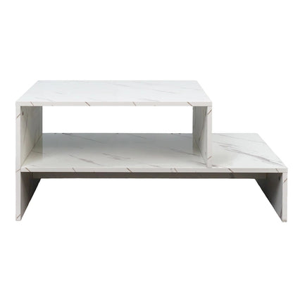 Table basse moderne et minimaliste à double niveau avec rangement ouvert, pour salon, noire