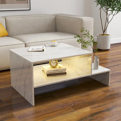 Table basse moderne et minimaliste à double niveau avec rangement ouvert, pour salon, noire