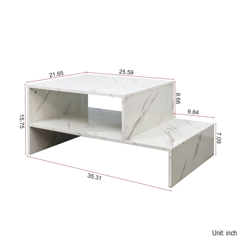 Table basse moderne et minimaliste à double niveau avec rangement ouvert, pour salon, noire